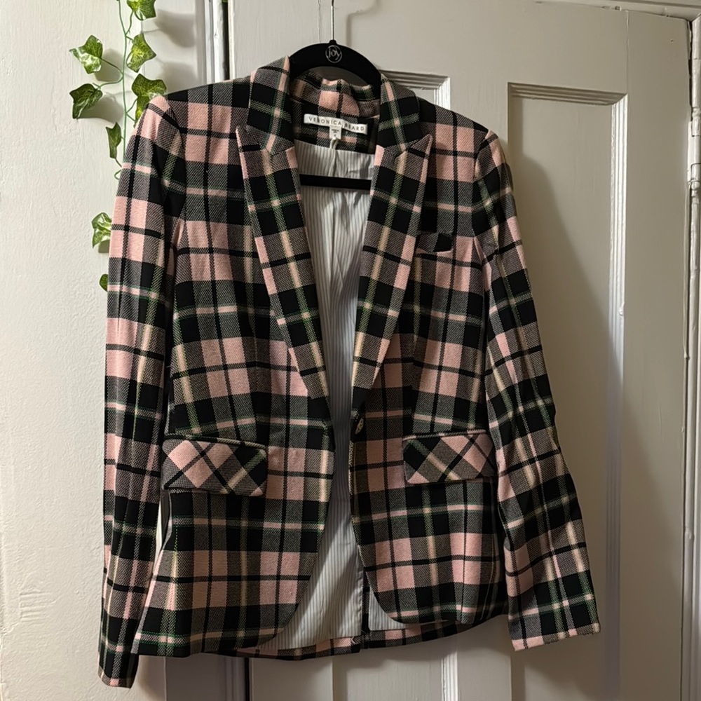 Veronica Beard Pink and Black Plaid Blazer
